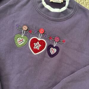 Vintage Grandmacore Christmas Embroidered Hearts Statement Collar Preppy